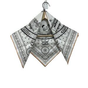 HERMES Carre 55 - White Black Orange Scarf